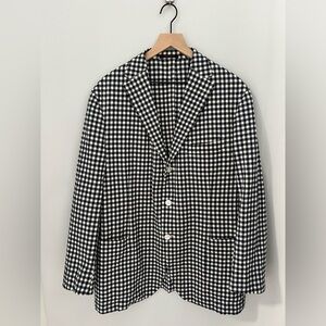 The Gigi Made Italy Linen Cotton Blazer Sz 56 R-Slim-Fit Searsucker Gingham